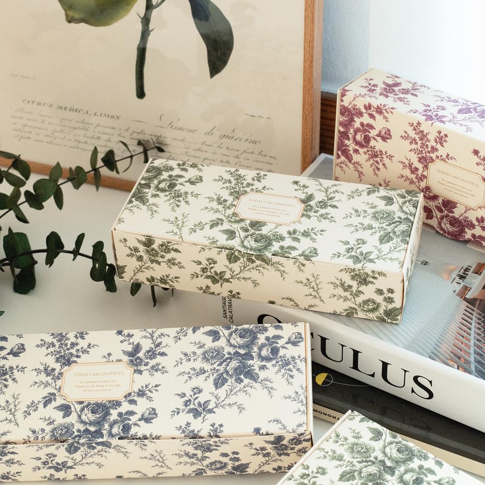 MUNID Rose-Pattern Rectangular Gigt Box - Small, 5 pieces, 3 options, 7.87 x 3.34 x 1.85 inches (L x W x H) (RED)