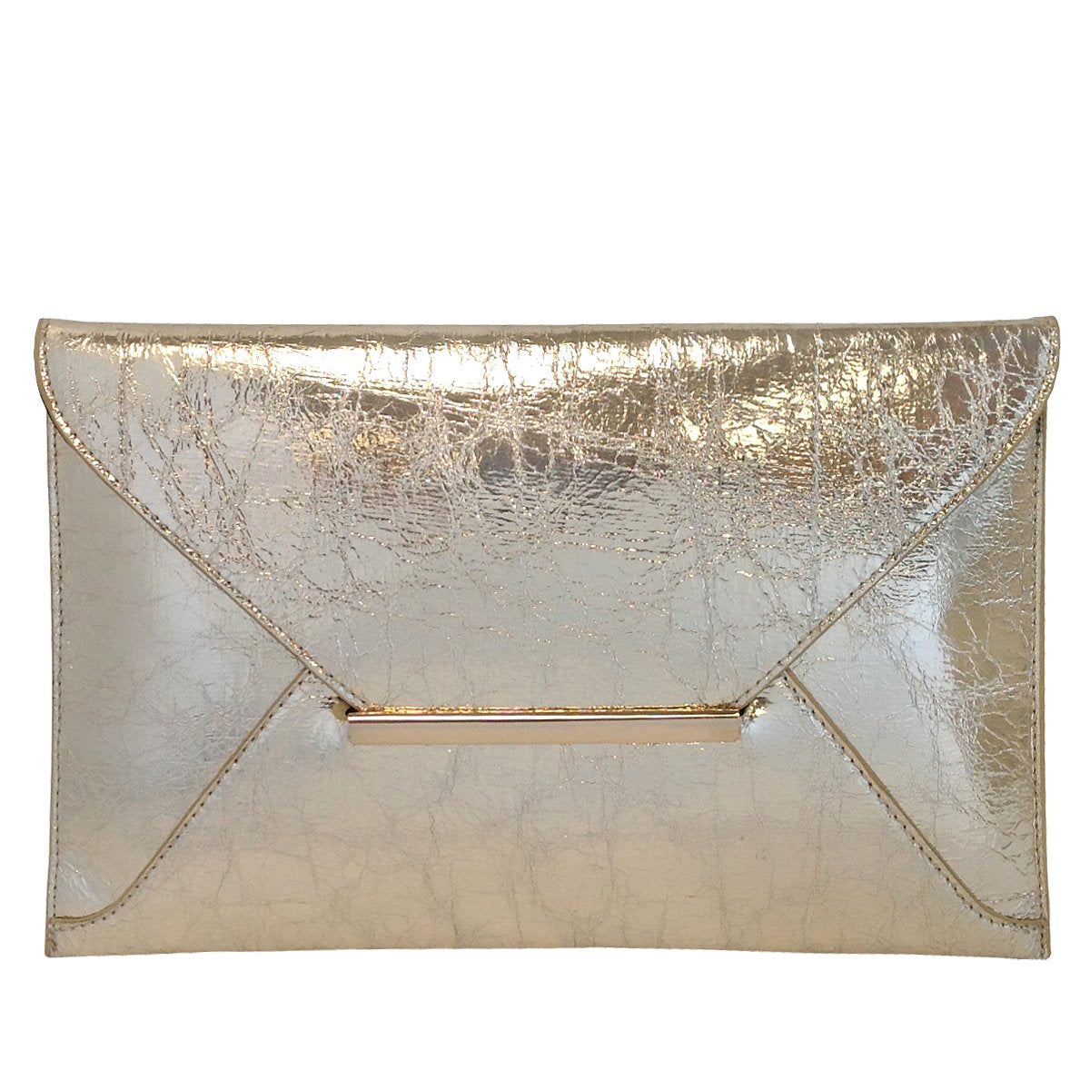JNB Crushed Metallic Envelope Clutch – Slide & Tuck Closure,Evening Party Bag for Women, Gold