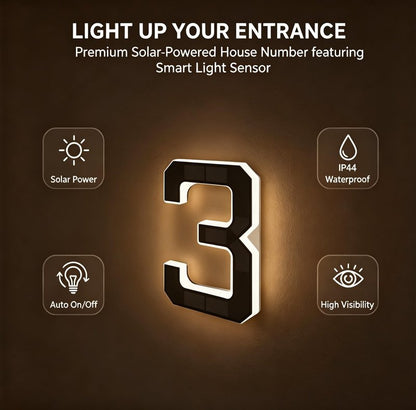 Solar Lighted House Numbers for Outside - 6.7-Inch Solar LED House Numbers & Letters, IP44 Weatherproof Wall Mount for Home Garage Fence with Easy Installation (6-Black)