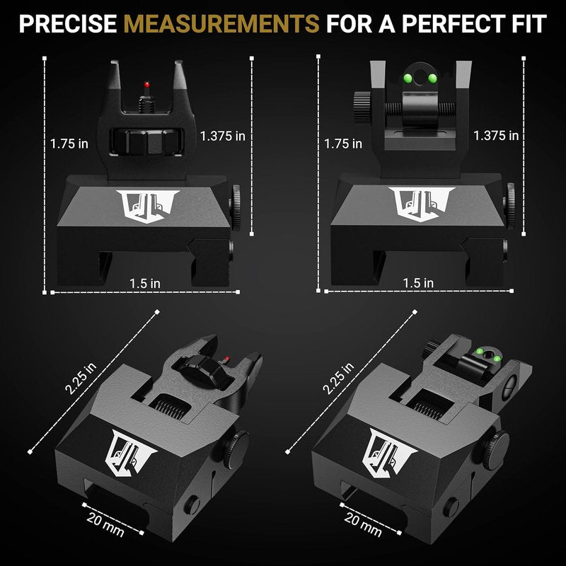 Ozark Armament Flip Up Iron Sights - Durable Rail Mounted Front & Rear Sight Set