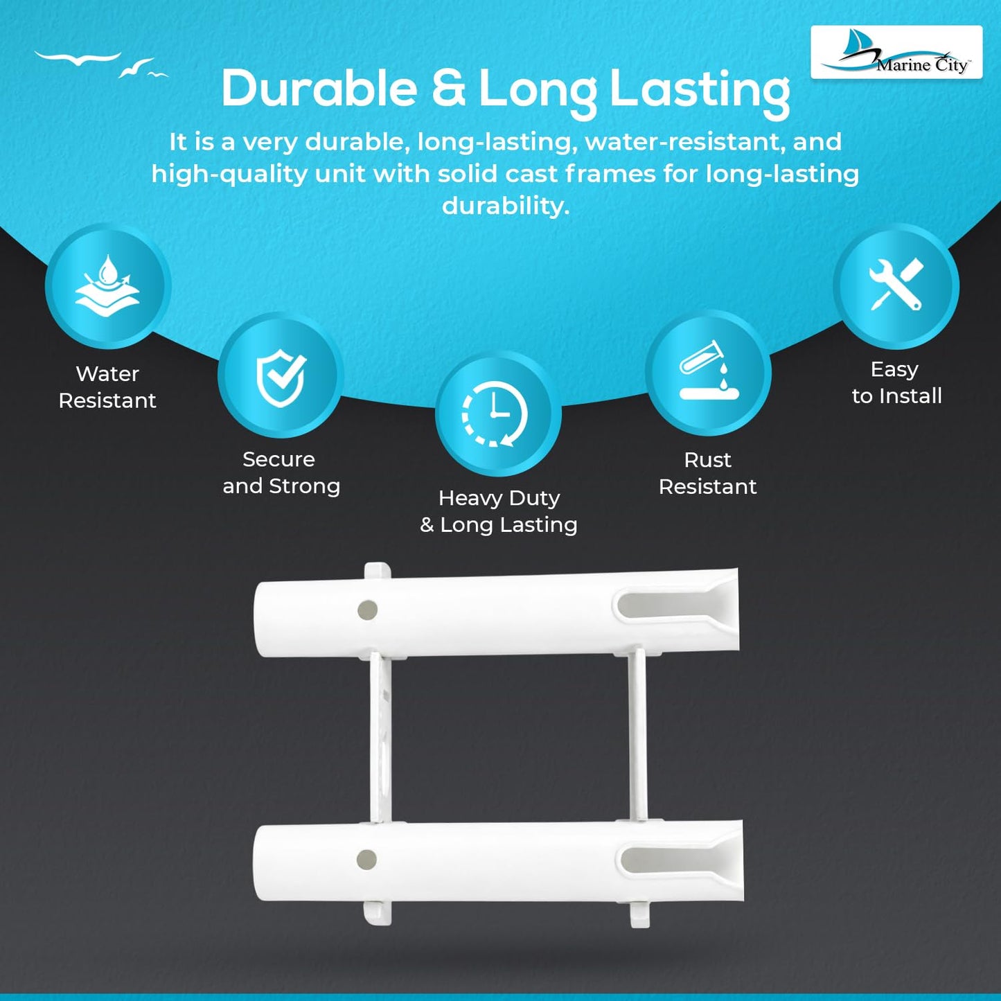 MARINE CITY White Plastic Fishing Tube Flush Mount Rod Holder Rack, 2 Link for Marines, Boats, Ships, Yachts, and Kayaks (Pack of 1)