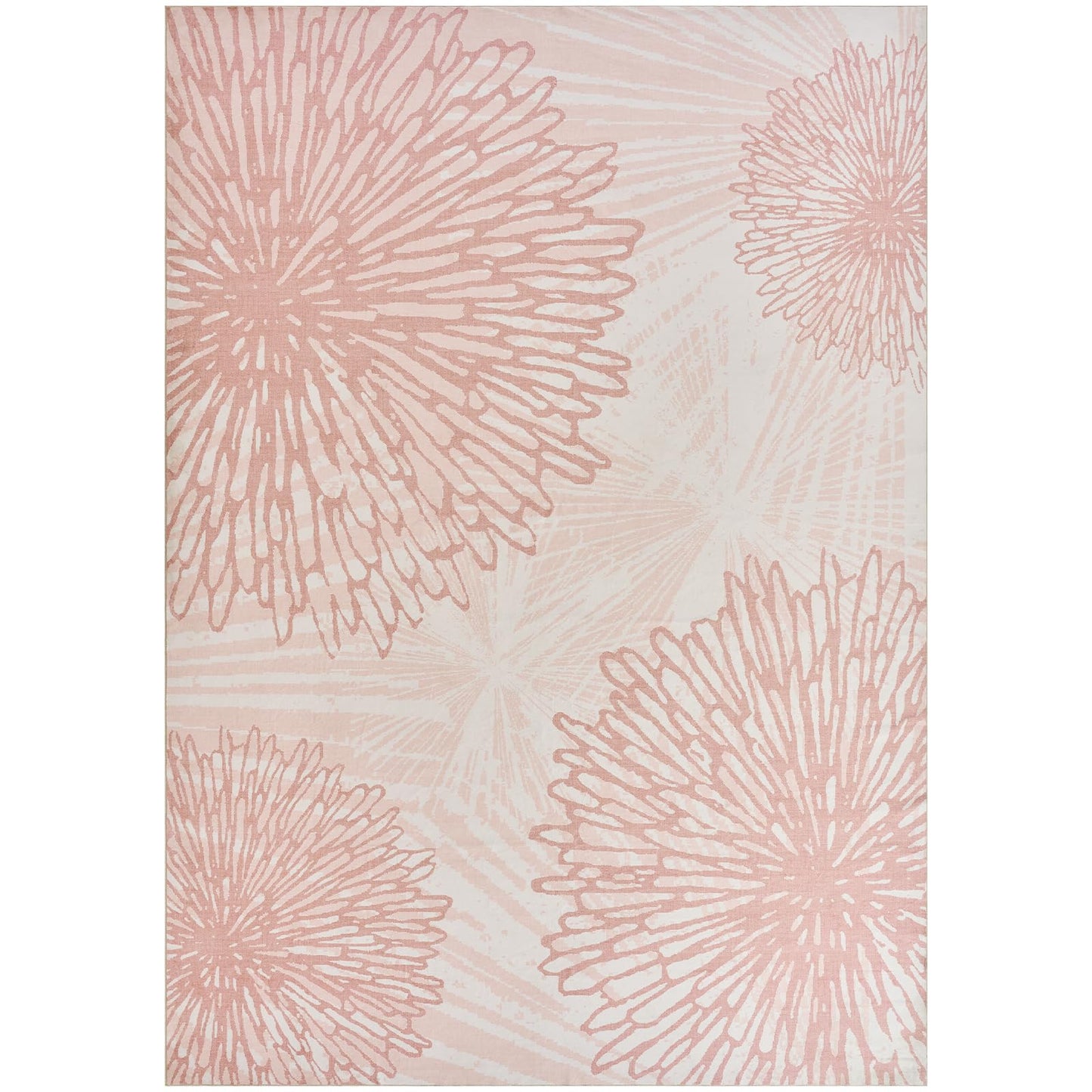 Pink Rugs for Bedroom Girls: 12x15 Modern Large Washable Soft Cute Boho Floral Pattern Area Rug Neutral Indoor Floor Non-Slip Carpet for Living Room Dining Nursery Kids Playroom Baby Room House Decor