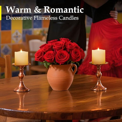 3x3 Flameless Candles with Remote & Timer - Battery Operated LED Pillar Candles, 600-Hour Long-Lasting, Flickering Effect for Valentine's Day, Indoor/Outdoor Decor (Ivory, 3x3 Inch, 2 Pack)