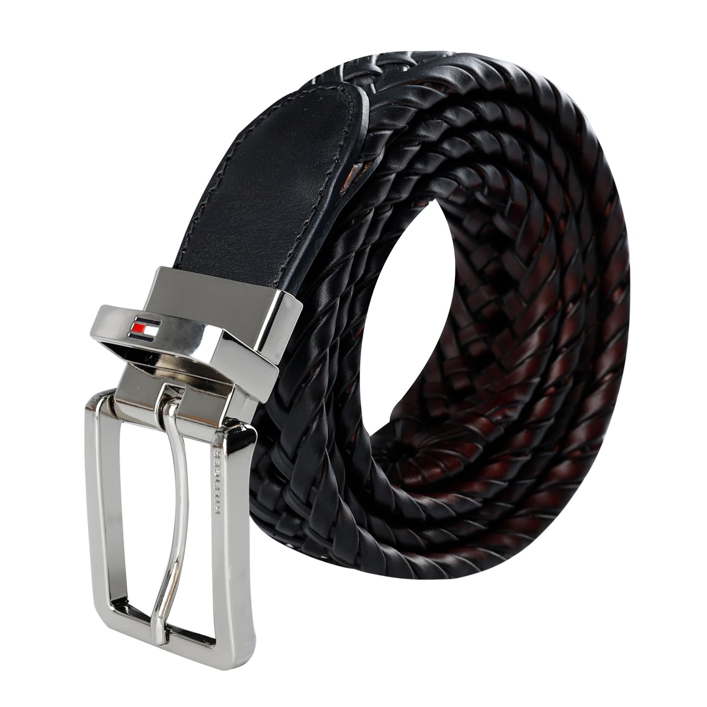 Tommy Hilfiger Men’s 2‑in‑1 Reversible Braided Leather Belt, Fully Adjustable Casual & Dress Style, Black/Brown
