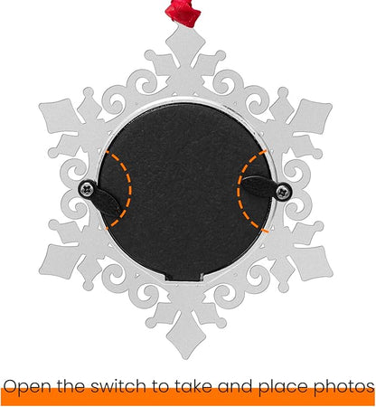 West style Snowflake Picture Frame Ornament Christmas Tree Ornaments Set 3 Pieces-Metallic Hanging Home Deco Hanging Pendant Holiday Keepsake Gift (Red, 3 Pieces)