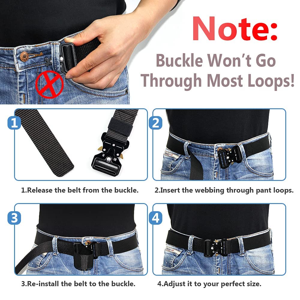 YOORAN Tactical Belts for Men 4 Pack, Compass Military Web Belt, Heavy-Duty Quick-Release Metal Buckle Riggers Belt for Men
