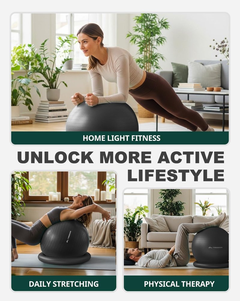 Trideer Yoga Ball Chair with Base for Office Desk, Exercise & Stability Ball Seat, Pilates Ball for Core Training, Pregnancy Ball for Comfort, Back Pain Relief & Active Sitting