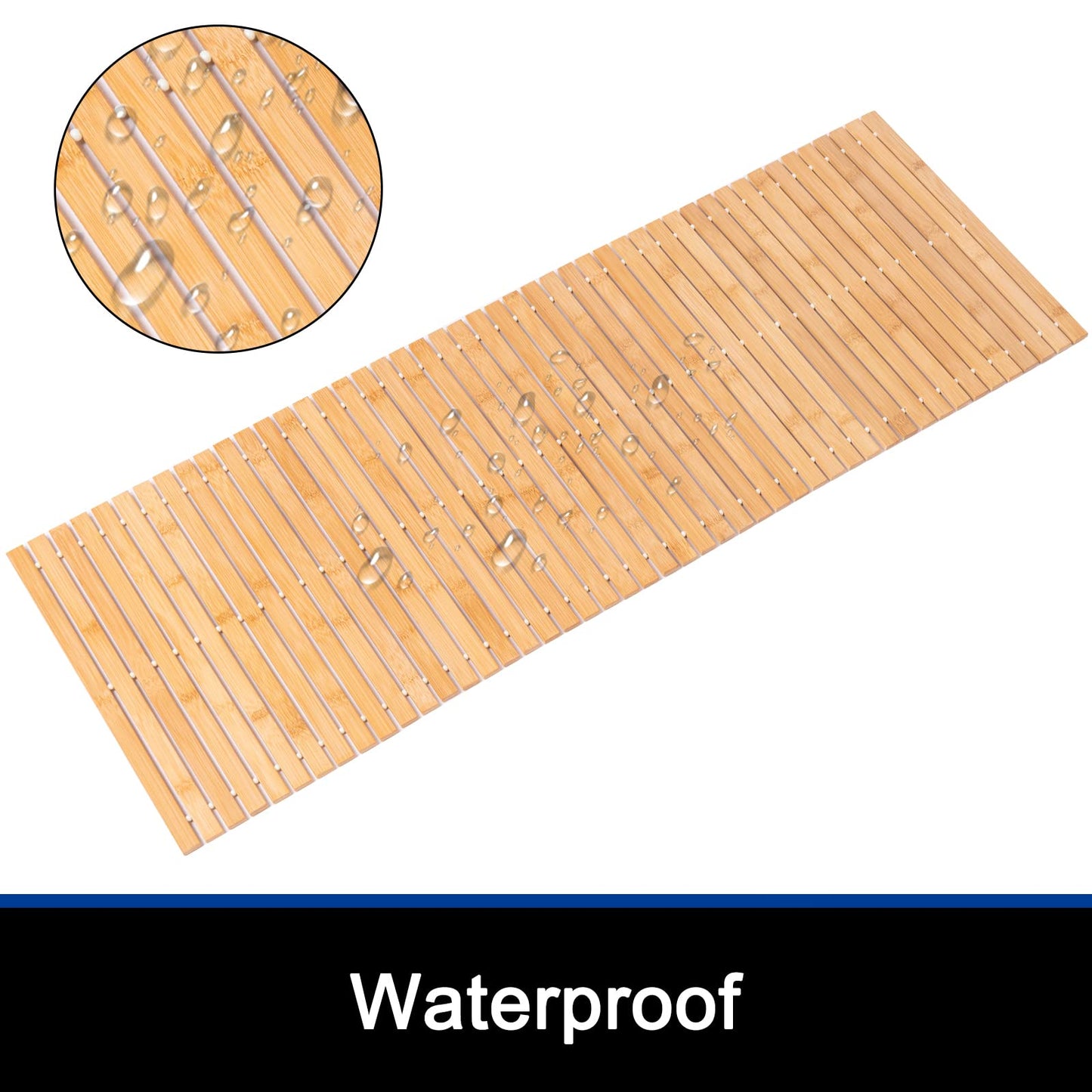 Bamboo Bath Mat Bathroom Runner Long Large Rugs Floor Wood Shower Bathtub Waterproof Non Slip Accessories 16x48 Inch Easy to Clean, Natural Bamboo, 1 pc