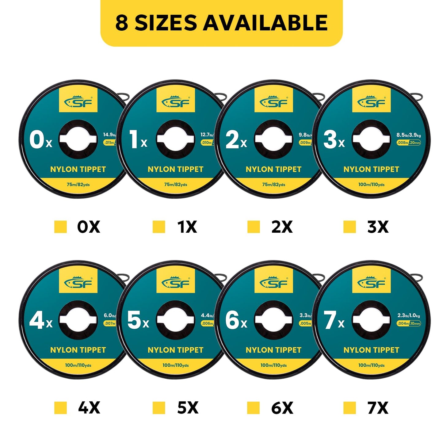 SF Clear Monofilament Nylon Tippet Line Fly Fishing with Spool Holder Tippets Leaders Trout # 100M 4X-6X 3 Packs
