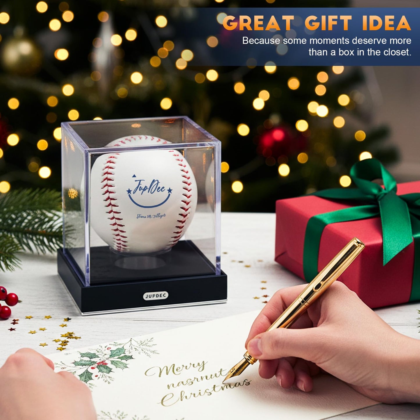 JupDec Baseball Display Case for Single Autograph Ball, Clear Acrylic Cube Baseball Holder with Velvet Interior, UV Protected Stand Box with Durable Base, Ideal Gift for Sports Fans, Silvery, 2 Pack