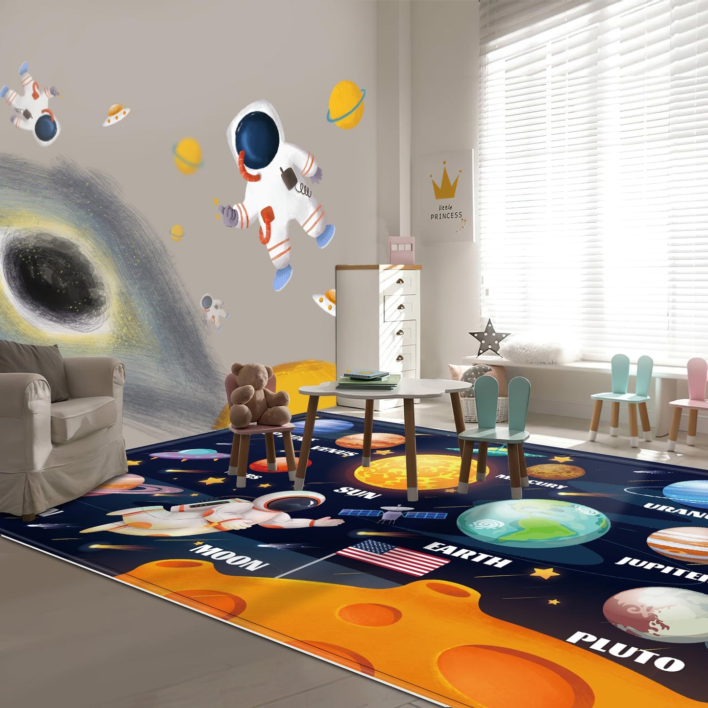 LTKOUGFAM Kids Play Rug for Playroom, Outer Space Rug Solar System Educational Rug Kid Baby Floor Mat, Kids Play Carpet for Children Bedroom Classroom (78.7X59 in, Planet 1)