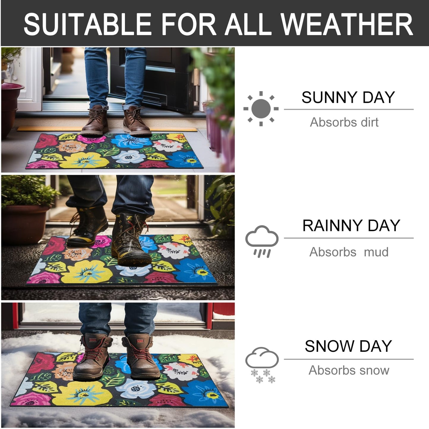 CHICHIC Welcome Door Mat 18 x 30 Inch Front Doormat Outdoors for Home Entrance Outdoors Mat for Outside Entry Way Doormat Entry Rugs, Heavy Duty Non Slip Rubber Back Low Profile, Flower