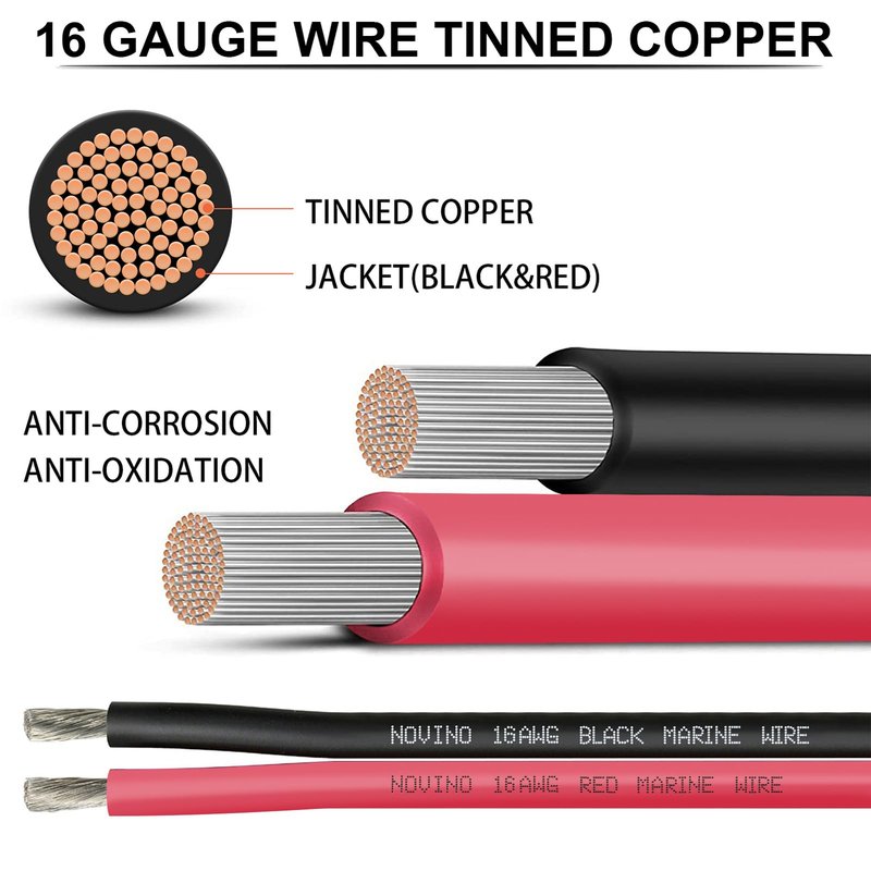 16 Gauge Marine Wire Include 16 AWG 200FT Red & 200FT Black,16 Gauge Marine Grade Wire Tinned Copper Electrical Cable for Automotive Boat Speaker Battery Lighting Solar Panel Camper Trailer