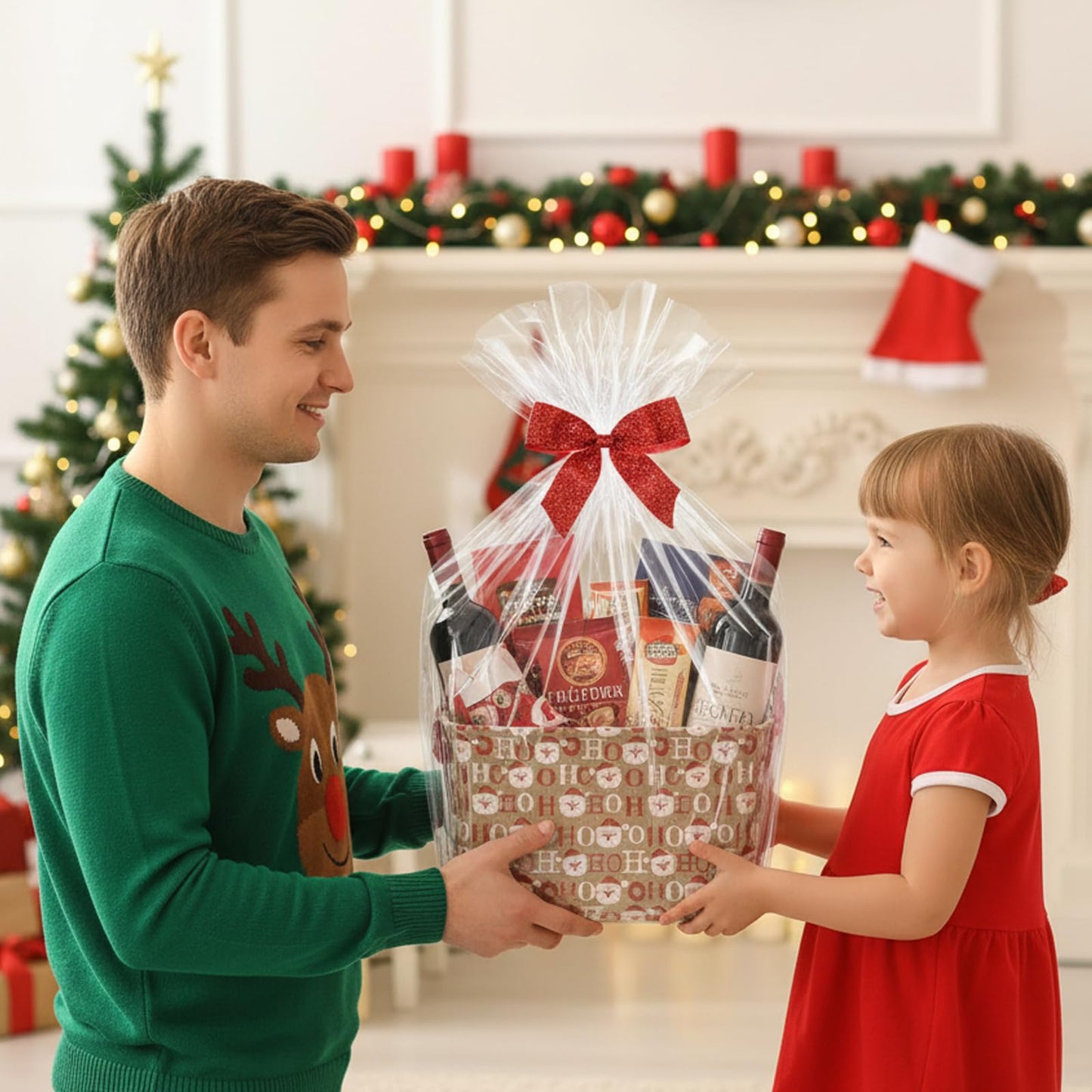 INough Christmas Baskets for Gifts Empty, Christmas Decor Collapsible Santa Storage Bins with Handles Bright and Festive Gift Storage Container for Christmas for Baby/Kids/Nursery Room