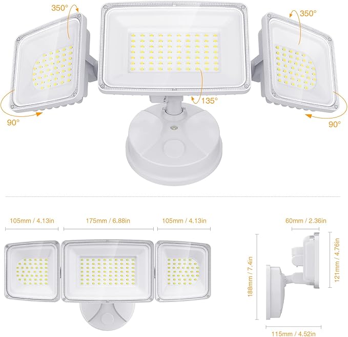 Onforu 100W Flood Lights Outdoor, 2 Packs Outdoor Security Lights 9000LM, 6500K LED Outdoor Flood Lighting Fixture, 3 Adjustable Heads, IP65 Waterproof Exterior Floodlight for Yard,Garage,Eave Mount