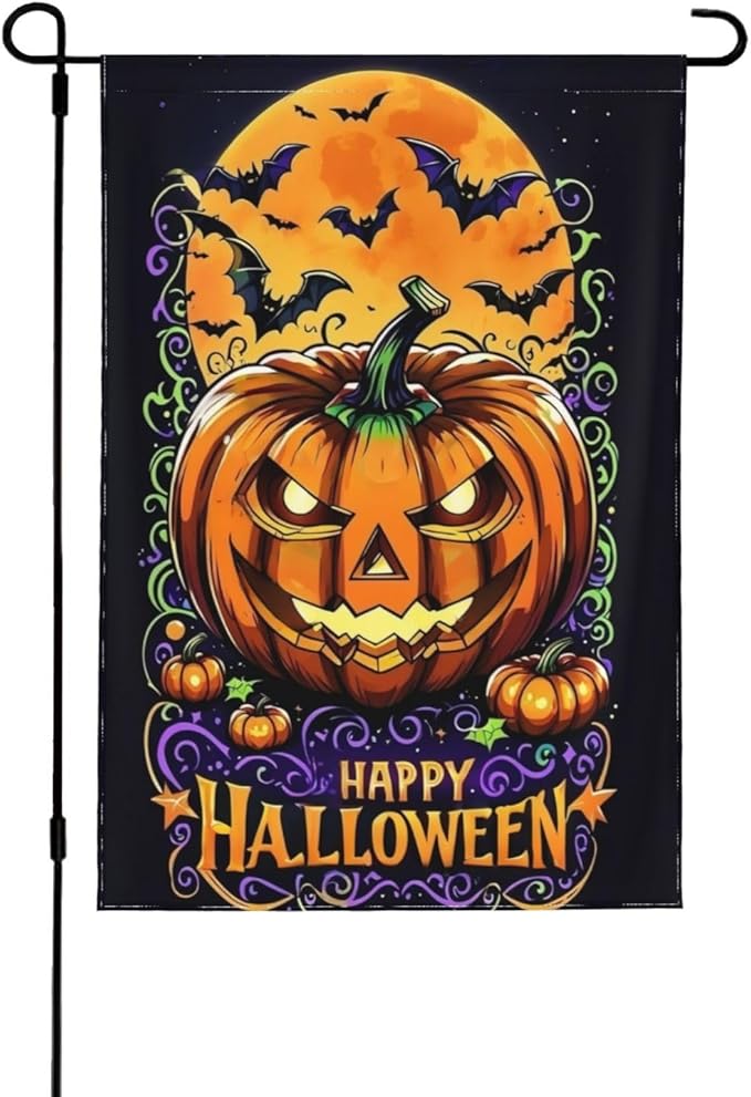 Halloween Scary Pumpkin Garden Flag for Fall Festival Porch Patio Farmhouse Outdoor Yard Decoration Vertical Double Sided Burlap 12.5 x 18 Inch