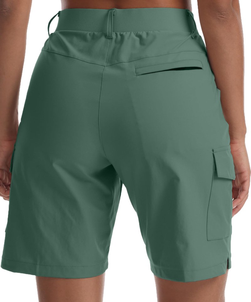 Kcutteyg Women's Lightweight Hiking Cargo Shorts with Pockets-8" Inseam Water Resistant Athletic Shorts for Golf Camping Casual(Grey Green, X-Large)