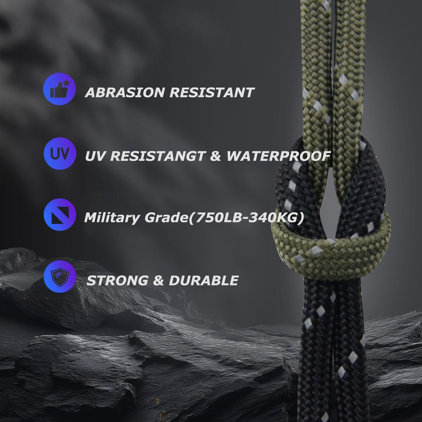 Paracordland-750LB Paracord Rope-100ft/500ft/1000ft- 9 Strand Parachute Spool Cord Heavy Duty String Ideal for Survival Gear Bracelet Camping Hikig Fishing-Black-500FT