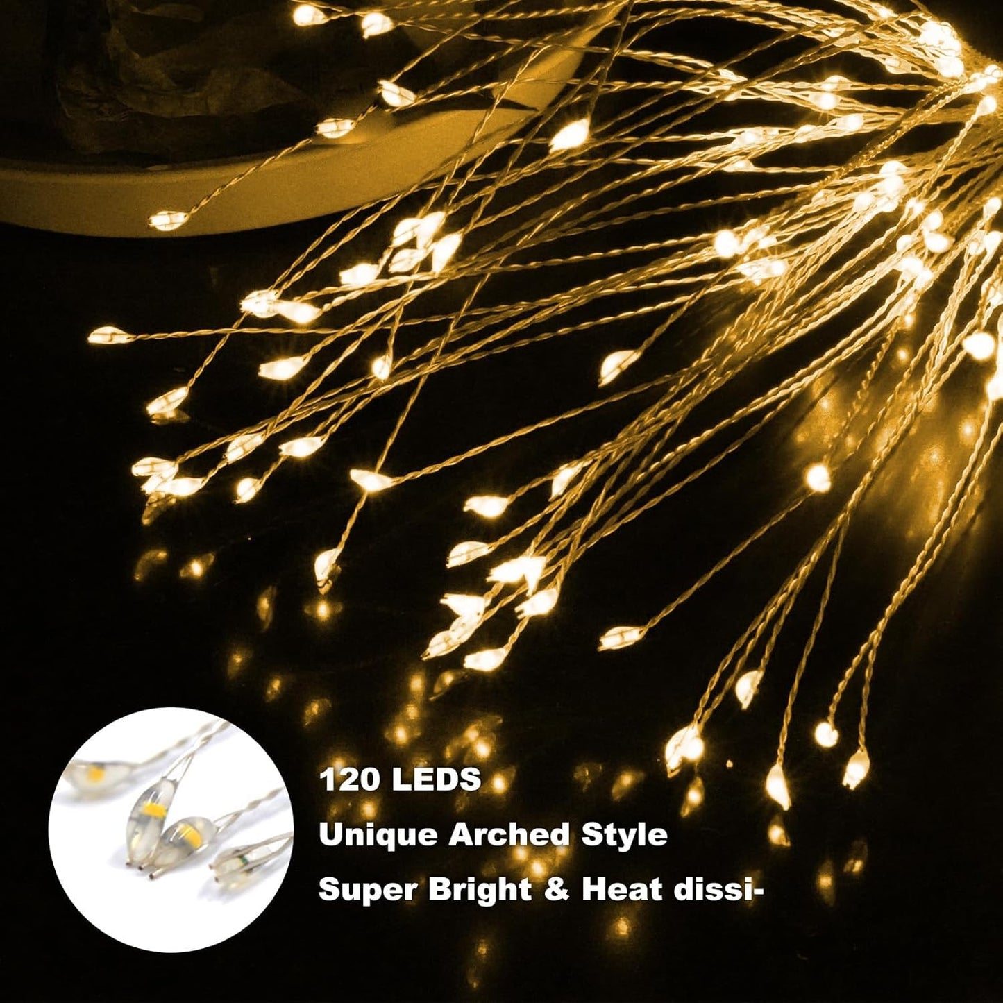 Anordsem Solar Lights Outdoor Waterproof: 2 Pack Garden Light - Bendable Copper Wire with 120 LED Firework Beads - DIY Warm Fun Decoration for Yard Patio - Twinkle Sparkler Gifts for Women Wife