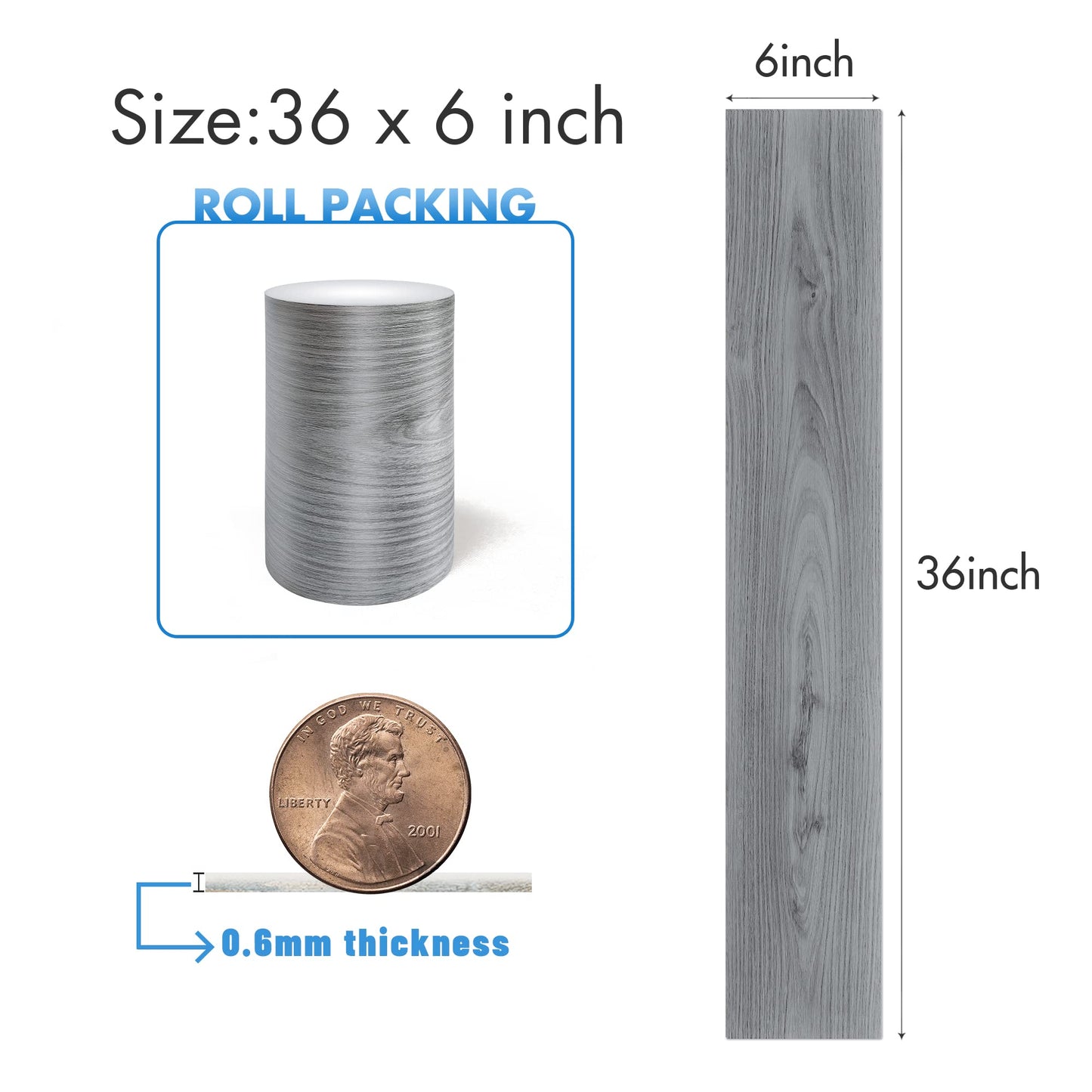 Lareko 54 Sq.Ft,Wood Peel and Stick Floor Tiles,36 Pack Grey Vinyl Flooring Roll,36"×6" Adhesive Waterproof and Non-Slip Laminate Flooring for Renters Bathroom, Living Room ((Nature Grey)