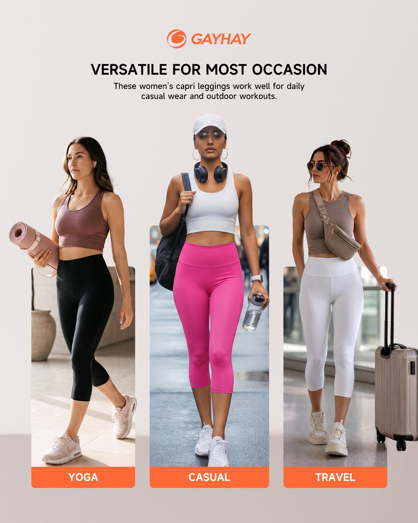 GAYHAY High Waisted Capri Leggings for Women - Soft Slim Yoga Pants for Running Cycling Workout Pink