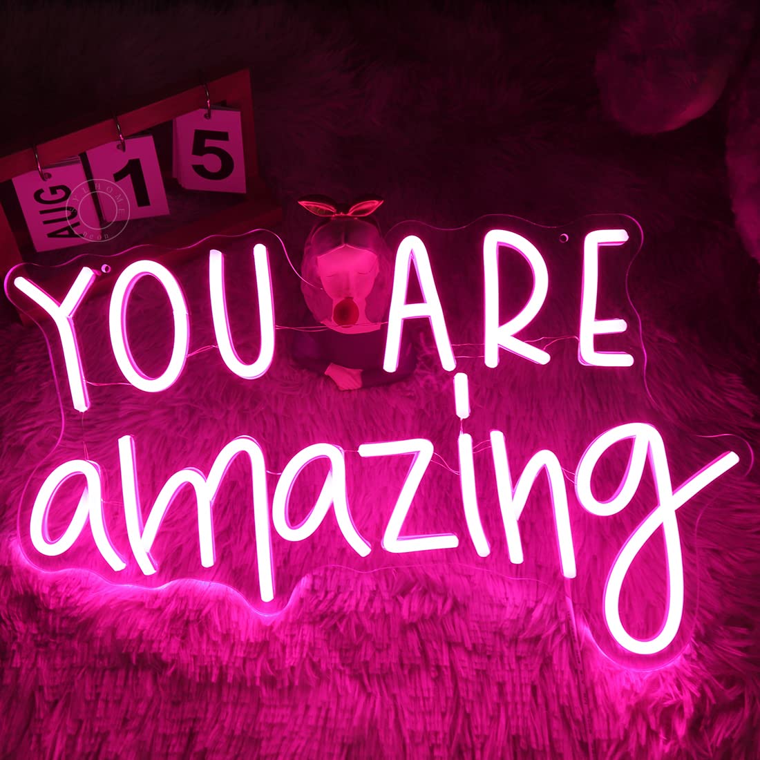 SYLHOME Pink You Are Amazing LED Neon Light Signs Wedding Birthday Girls Party Wall Decor Sign Classroom Home Bedroom Living Room Bar Pub Club Nursery Hanging USB 16.9"X10.6"
