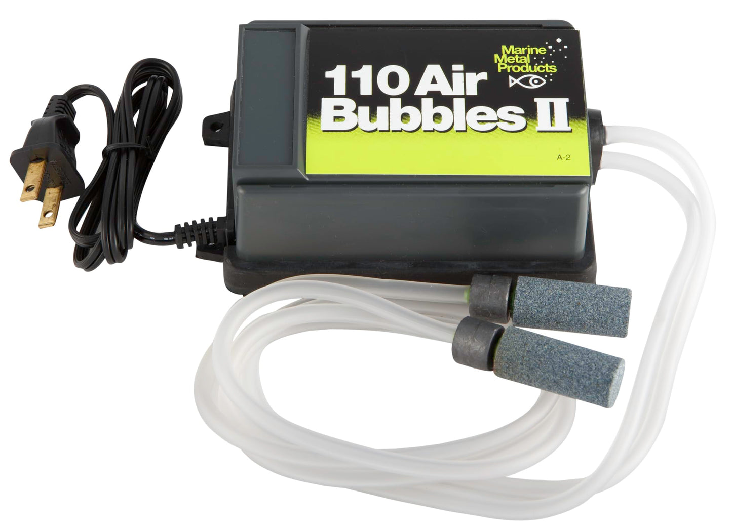 Marine Metal A-2 Air Bubbles Pump with Tubing & Air Stones for Live Bait (110 Volts), Black