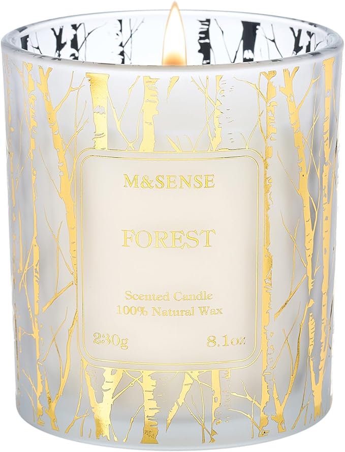 M&SENSE Forest Scented Vegan Soy Candles,8.1oz 42-Hour Slow Burning Time,No Toxin Naturally Scented Candles for Fall Winter Bathtub Aromatherapy Calming Home Fragrance, Thanksgiving Christmas Gifts