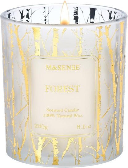 M&SENSE Forest Scented Vegan Soy Candles,8.1oz 42-Hour Slow Burning Time,No Toxin Naturally Scented Candles for Fall Winter Bathtub Aromatherapy Calming Home Fragrance, Thanksgiving Christmas Gifts
