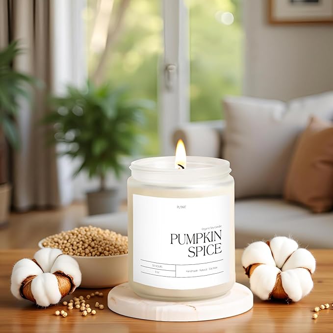 Pumpkin Spice Fall Candles for Home Scented, Natural Soy Wax Aromatherapy Non Toxic Pumpkin Candle with Long Lasting Burn, Halloween Autumn Candle Gifts for House Fragrance Decoration (9oz)