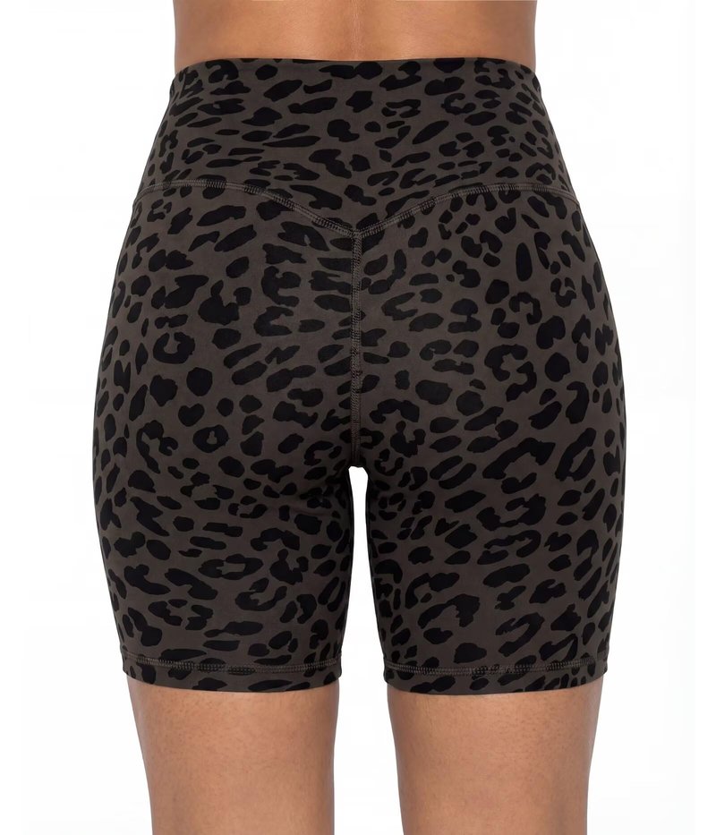 Sunzel 8" Waist Biker Shorts for Women No Front Seam Soft Yoga Workout Gym Bike Shorts Tummy Control Squat Proof Leopard Seal Brown Small