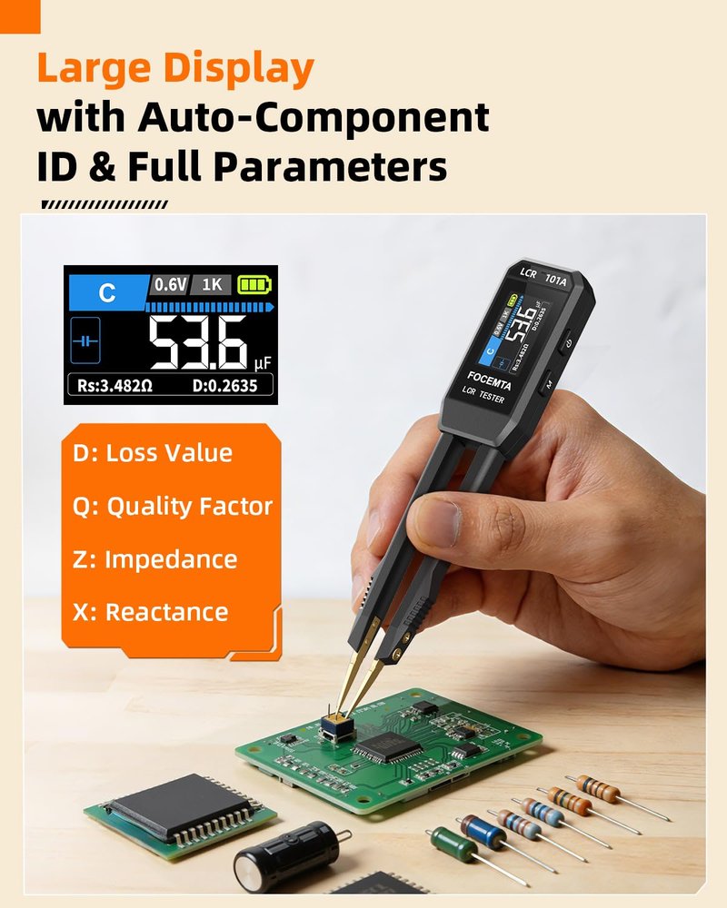 Focemta Precision LCR-101A Meter Handheld - Digital LCR Meter Measures Capacitance Inductance Resistance with Auto Component Recognition Electronic Component Analyze
