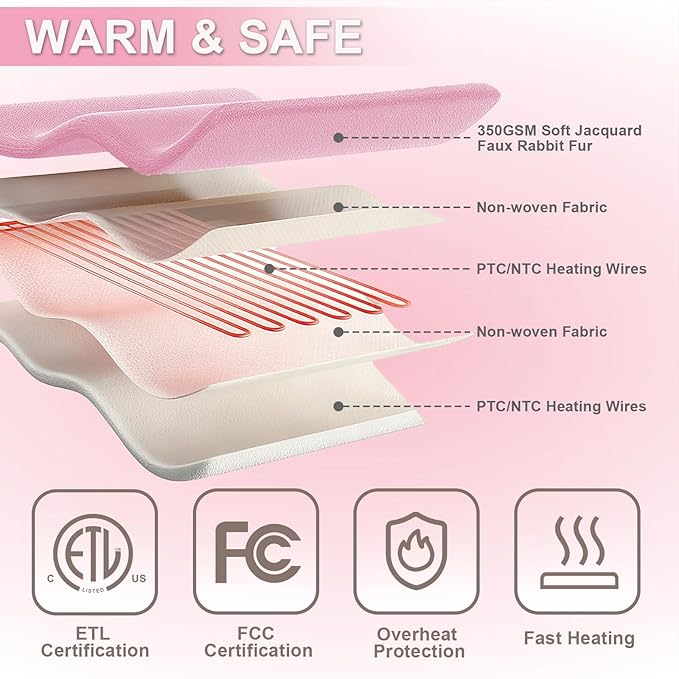 Electric Throw Heated Blanket-Super Soft Heated Throw with 6 Fast Heating Levels & 4 Hours Auto Off, 50"x60" Electric Blanket with Over-Heat Protection, Machine Washable to Keep Warm (Pink)