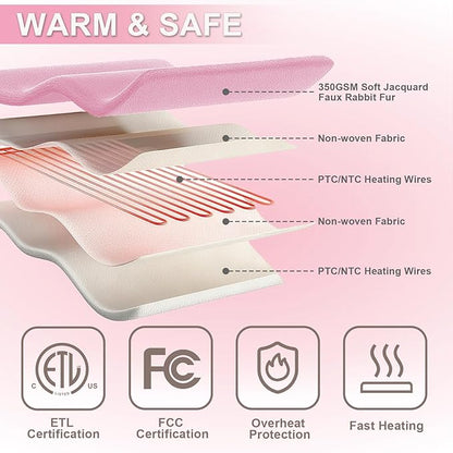 Electric Throw Heated Blanket-Super Soft Heated Throw with 6 Fast Heating Levels & 4 Hours Auto Off, 50"x60" Electric Blanket with Over-Heat Protection, Machine Washable to Keep Warm (Pink)