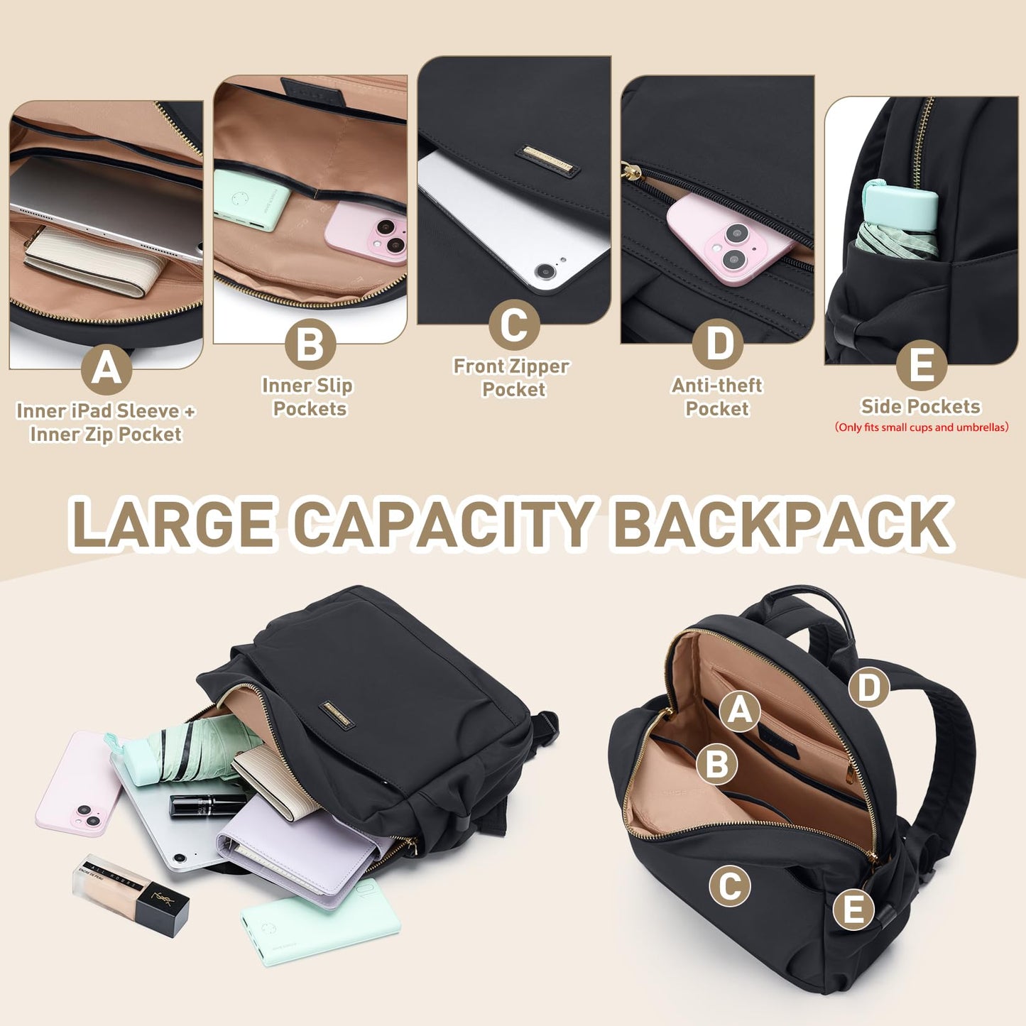 GOLF QUALITY Mini Backpack for Women Small Backpack Purse Cute Stylish Lightweight Daypack for College Work Travel Party,12.9Inch,Classic Black
