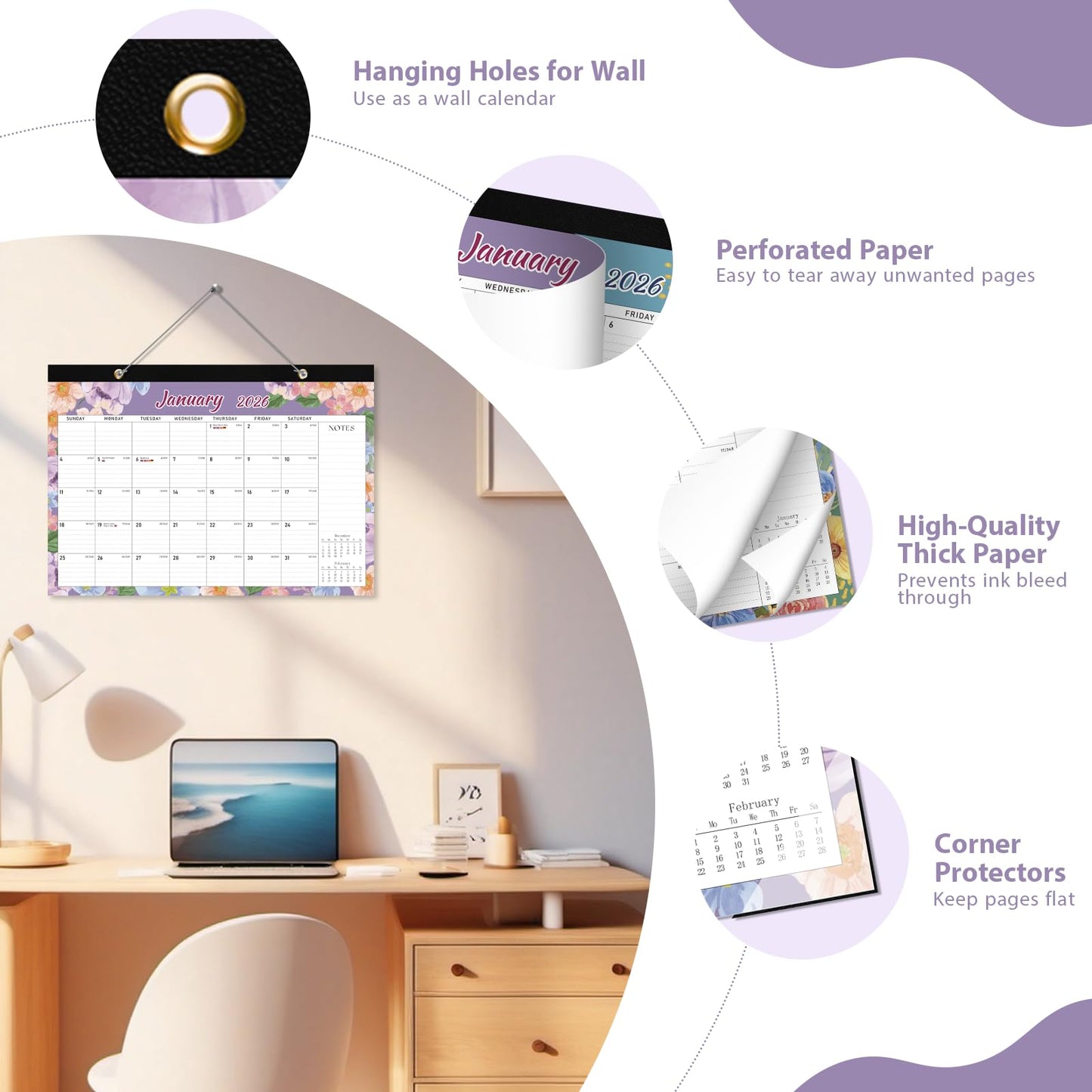2026 Desk Calendar, Large Desktop/Wall Monthly Calendar (Jan. 2026 - Jun. 2027) 17'' x 12'' Personal Desk Planner for Teacher Family School Office Supplies