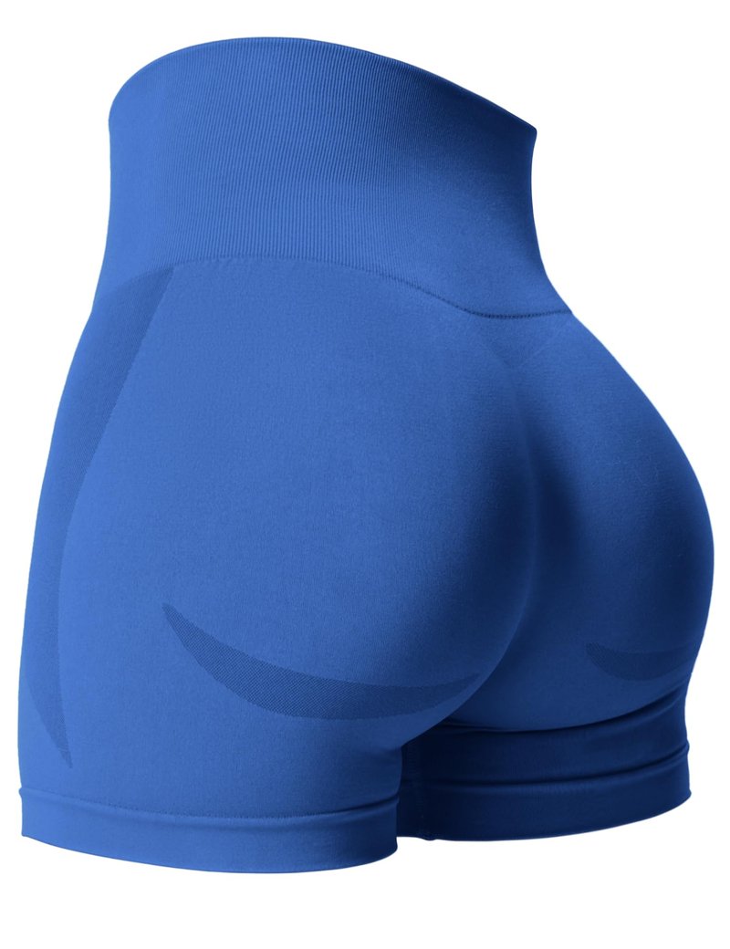 YEOREO Seamless High Waisted Shorts for Women Smile Contour Biker Shorts Gym Yoga Workout Royal Blue M