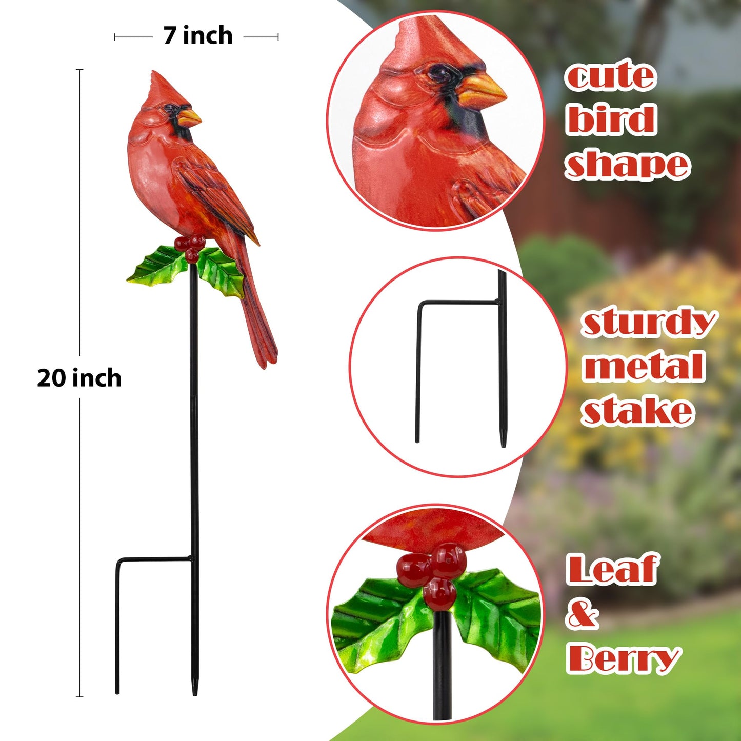 BVLFOOK 3PCS Cardinal Bird Yard Outdoor Decoration Stakes, Grandmas Garden Statue Home Yard Decoration Signs with Stakes, Personalized Unique Funny Gifts, Lawn Ornaments Home Decor
