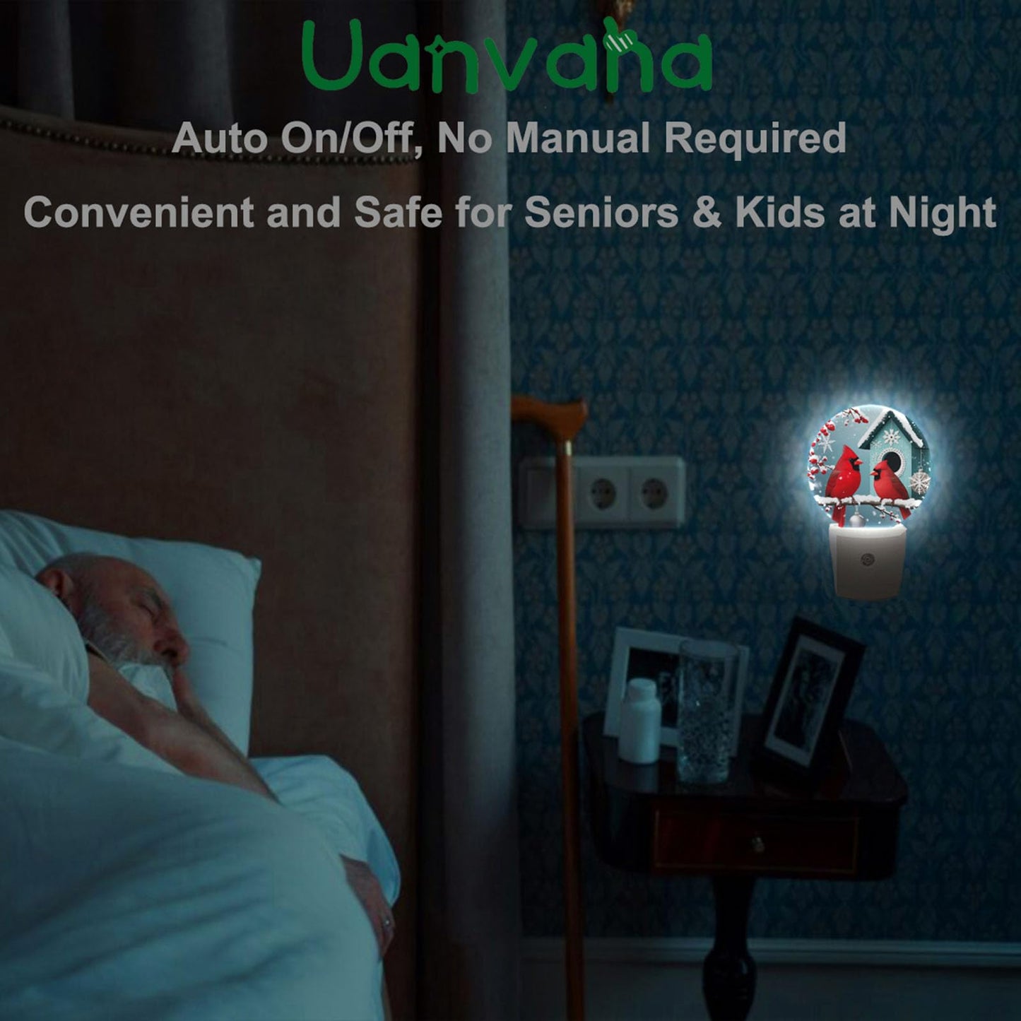 Uanvaha Bird Cardinal Night Light Snowy Tree Red Birds on Branch Winter Plug-in Nightlight Energy Saving 0.5W LED Lighting for Boys Girls Men Women