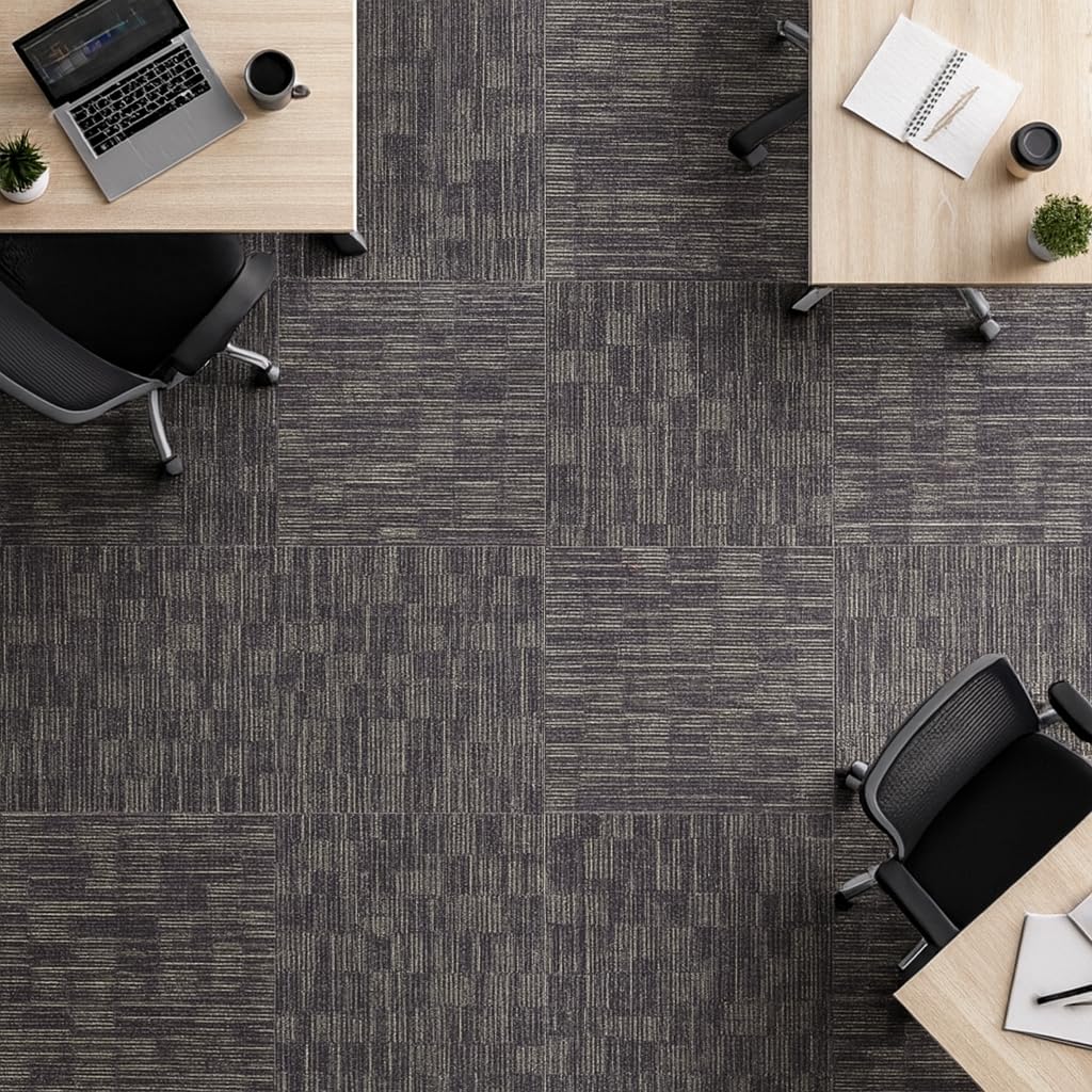 18 PCS Commercial Carpet Tiles 24"x24" (72 Sq Ft) Heavy Duty Carpet Squares with Non-Slip Backing, Modular Floor Tiles for Office, Basement, Home (Brown)
