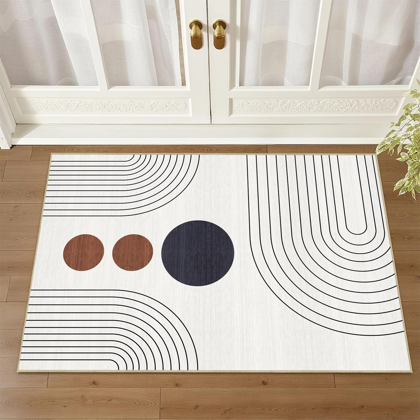 Boho 2x3 Rug for Entryway Modern Minimalist Abstract Line Area Rug Mid Century Modern Machine Washable Door Mat Contemporary Rugs Non-Slip Printed Low-Pile Floor Carpet for Kitchen Bathroom Laundry