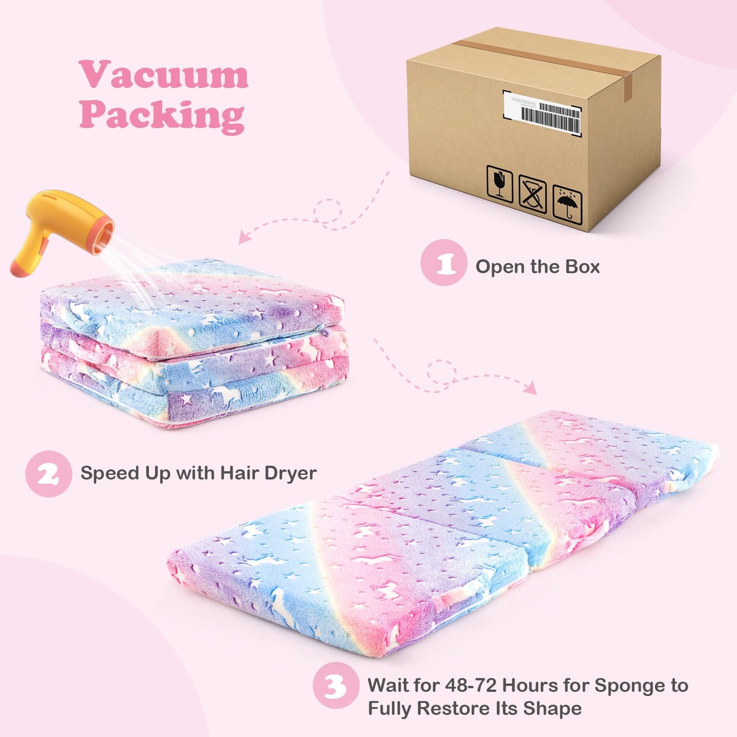 INFANS Foldable Floor Mattress for Kids, Glow in Dark Tri-Folding Nap Mat for Sleeping Daycare, Portable Foam Mattress Floor Futon Bed with Washable Cover, Storage Bag