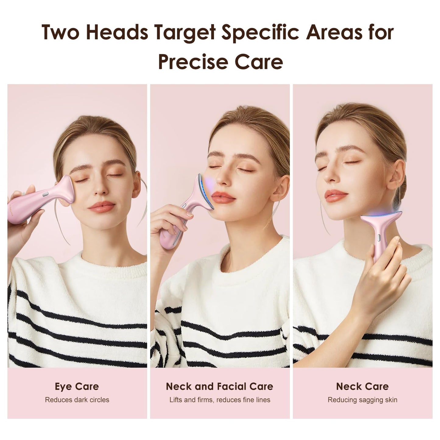 Facial and Neck Massager for Face, Neck - Skin Lifting & Firming - Wrinkle & Dark Circle Reducer - at Home Skin Care Face Sculpting Tool and Neck Massager-Pastel Pink