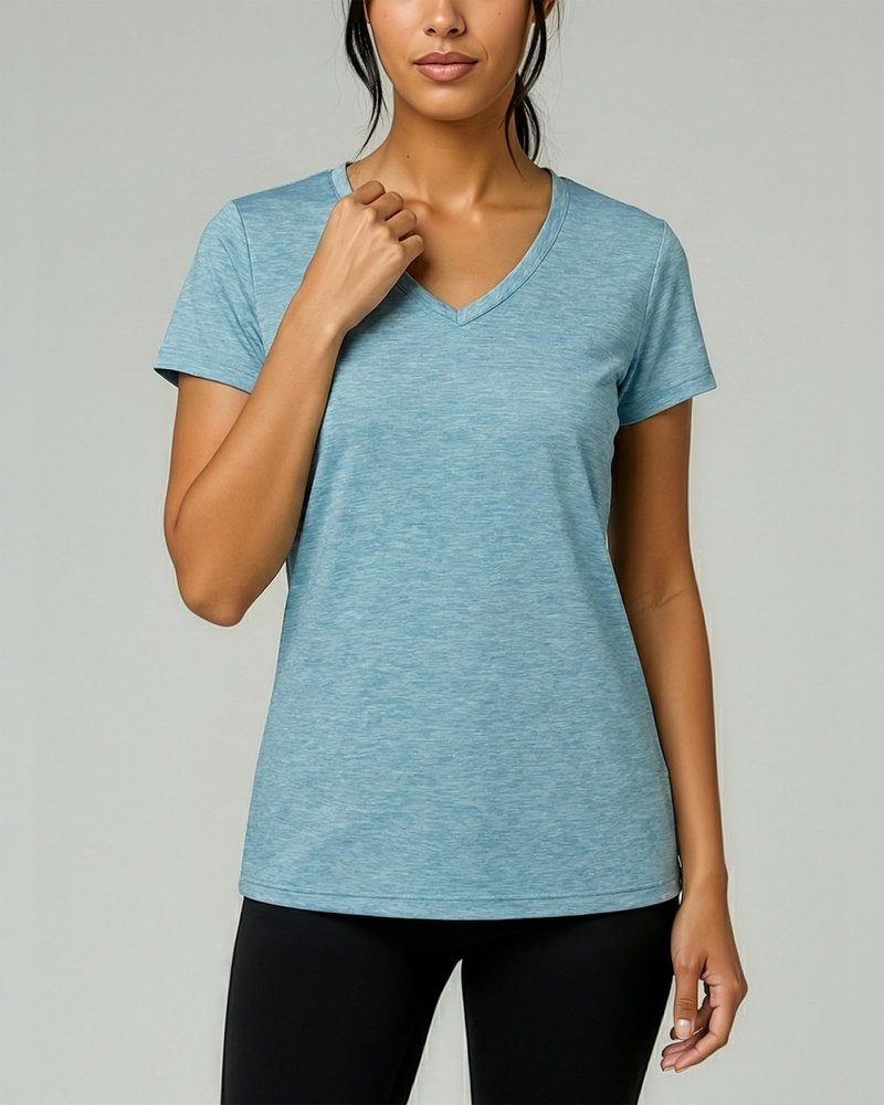 Real Essentials 5 Pack: Women's Dry-Fit Short Sleeve V Neck T Shirt Workout Fitness Yoga Top Tee, Set 1, XL