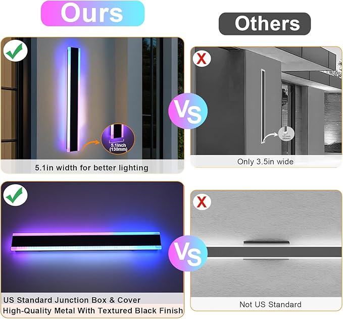 2 Pack RGB Outdoor Long Wall Lights Fixture, 32 inch Exterior Long Linear Lighting, Dimmable Outside Wall Sconce Linear Lights, Outside LED Long Lights for Patio, Porch, Garage, Front Door