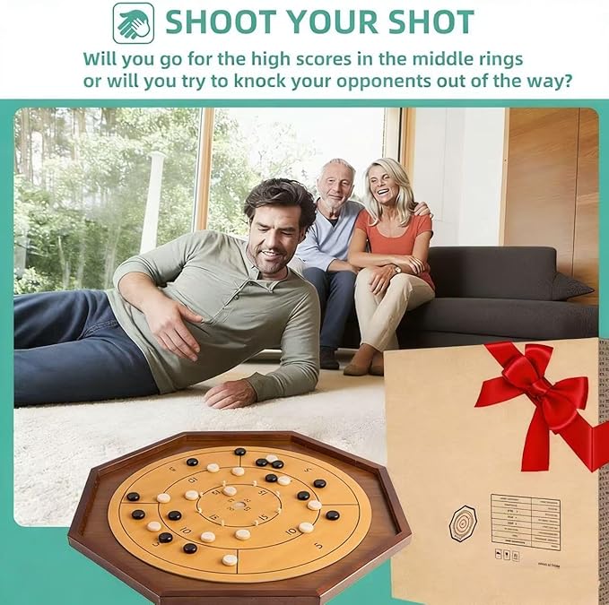 Crokinole and Checkers 27-Inch Classic Crokinole Board Game with 22 Playing Surface Canadian Heritage Tabletop Game for Two Players Dexterity Krokinole Games Great for Families and Friends