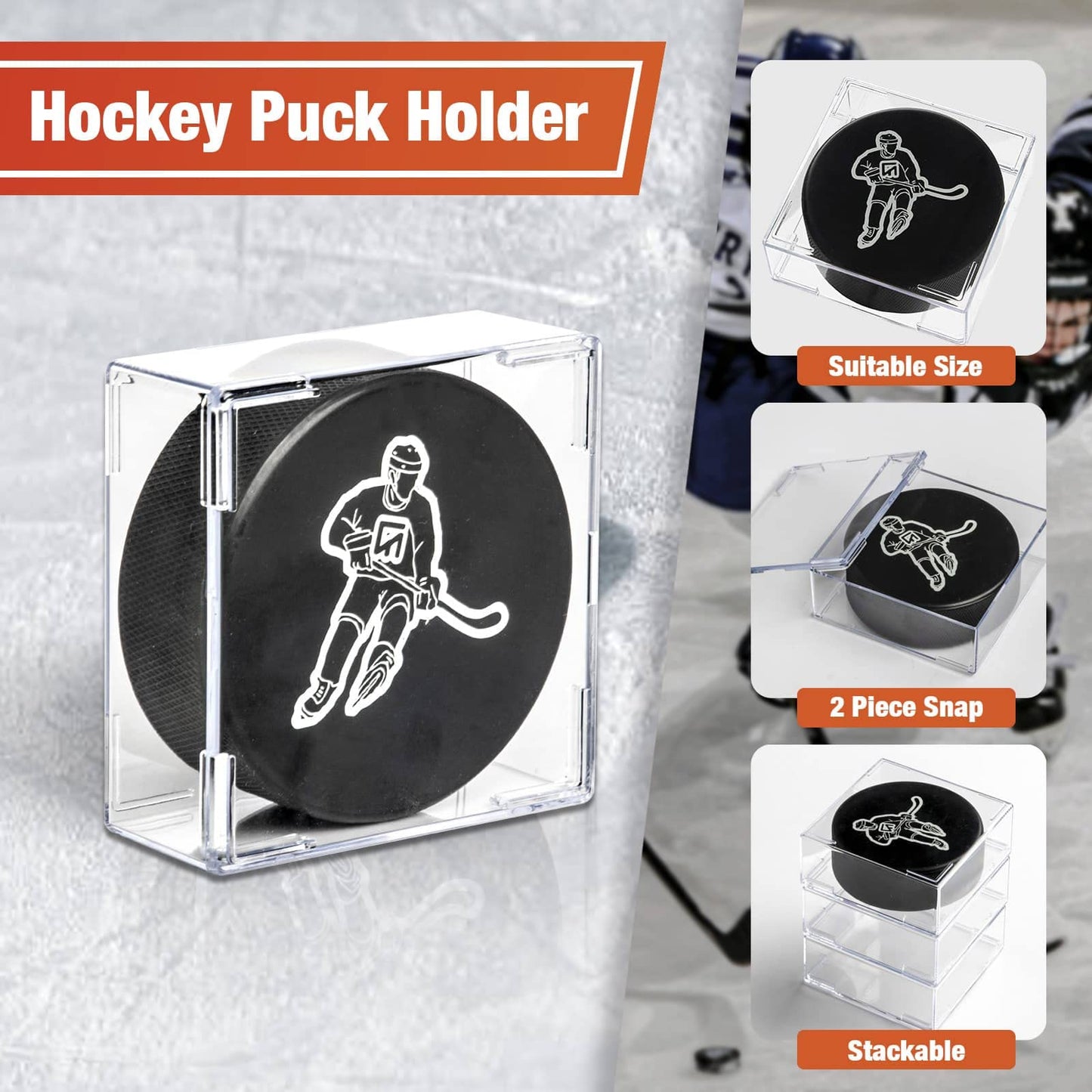 12-Count Hockey Puck Holder - Cube Square Hockey Puck Display Cases, 2-Piece Snap Clear Hockey Puck Holder, Official Size Hockey Puck Display Boxes