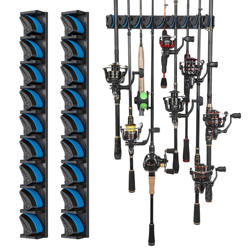 PLUSINNO 2 pack Vertical Fishing Rod rack, Wall Mounted Fishing Rod holder, 2 Packs Fishing Pole Holders Hold Up to 18 Rods or Combos, Fishing rod holders for garage, Fishing Gear and Gifts for Men