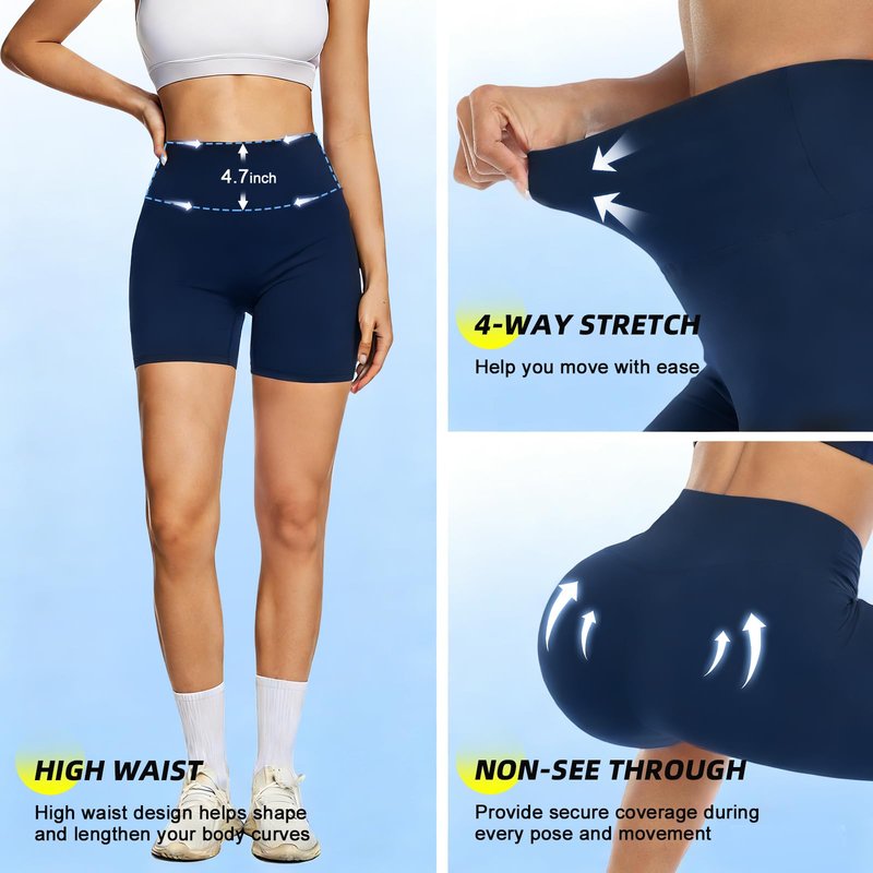 FULLSOFT High Waisted Biker Shorts for Women-5" Tummy Control Fitness Athletic Workout Running Yoga Gym Soft Shorts (Navy Blue 2X-Large-3X-Large)