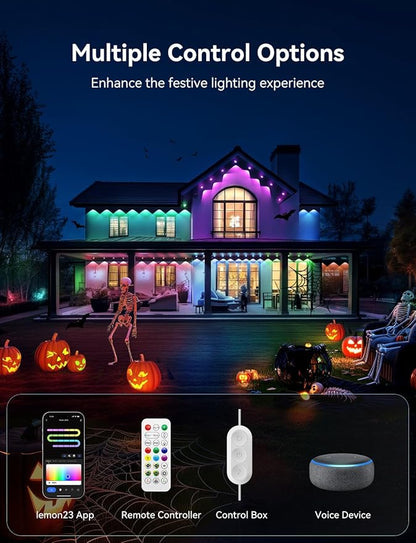 Permanent Outdoor Lights, 150ft Smart IC+RGB Outdoor Christmas Lights with 108 LED, IP67 Waterproof LED Eaves Lighting with DIY Scene Modes for Halloween Holiday Decor, Smart APP & Remote Control